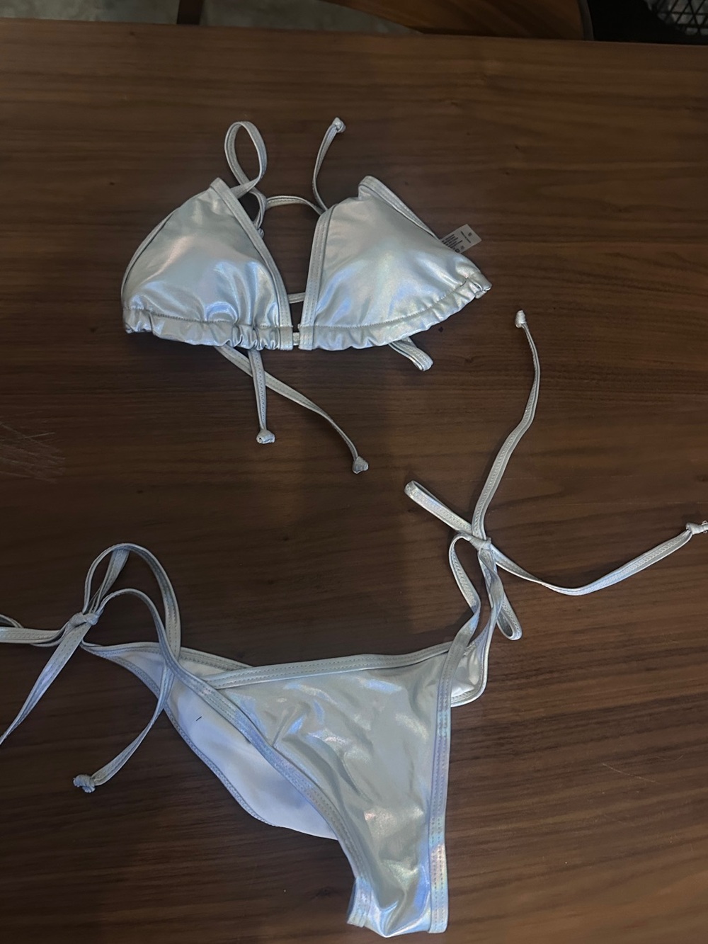 Iridescent Silver Tie-Back Bikini Set